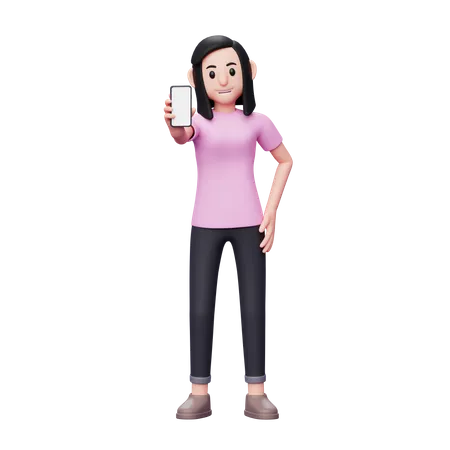 Girl showing phone screen  3D Illustration