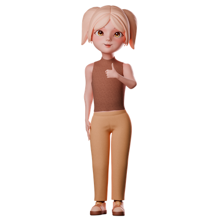 Girl Showing Thumbs Up  3D Illustration