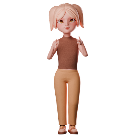 Girl Showing Thumbs Up  3D Illustration