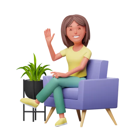 Girl sitting on sofa  3D Illustration