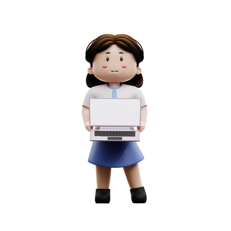 Girl student holding laptop  3D Illustration