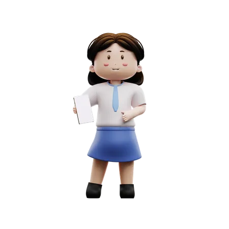 Girl student holding mobile phone  3D Illustration