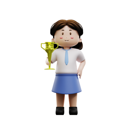 Girl student holding trophy  3D Illustration