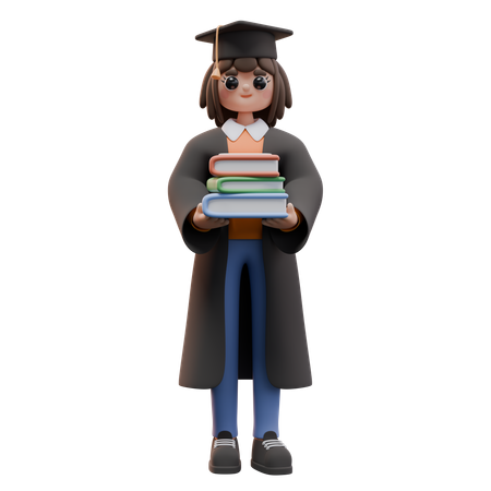 Girl Student Holds A Giant Stack Of Books  3D Illustration