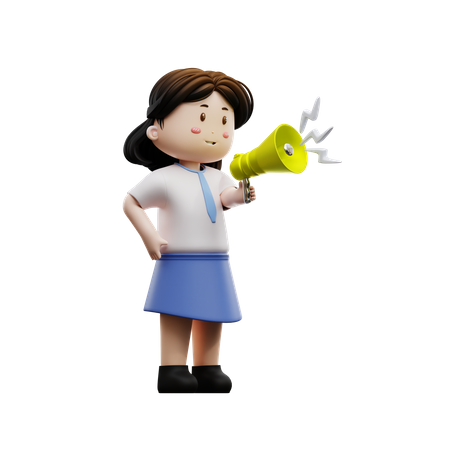 Girl student with megaphone  3D Illustration