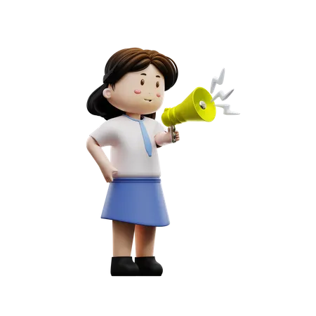 Girl student with megaphone  3D Illustration