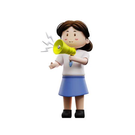 Girl student with megaphone  3D Illustration