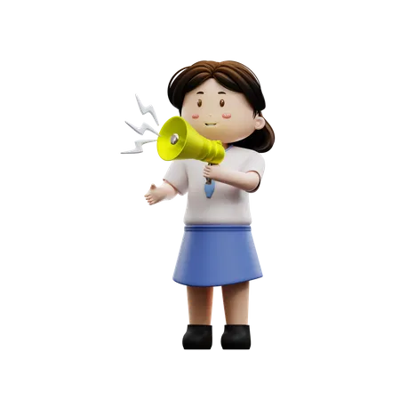 Girl student with megaphone  3D Illustration