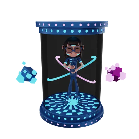 Girl using Teleporter  3D Illustration