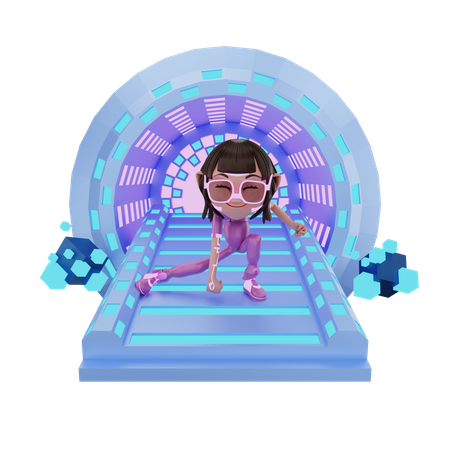 Girl using Virtual Reality technology  3D Illustration