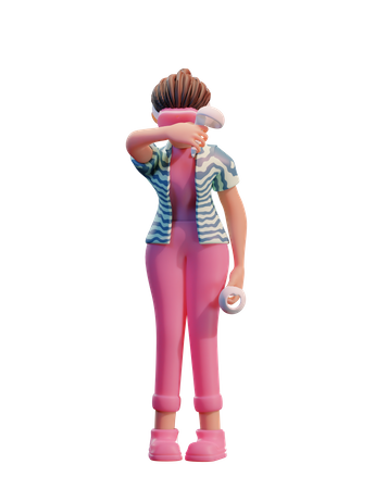 Girl using VR tech  3D Illustration