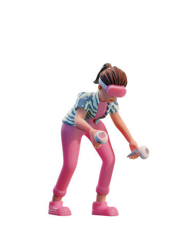 Girl using VR tech  3D Illustration