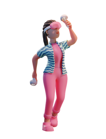 Girl using VR tech  3D Illustration