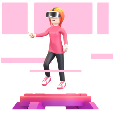 Girl using VR technology  3D Illustration