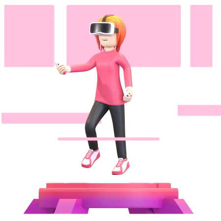 Girl using VR technology  3D Illustration