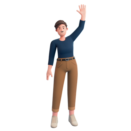 Girl Waiving His Hand  3D Illustration