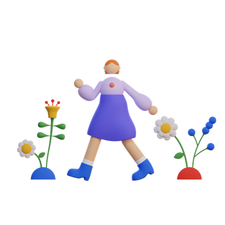 Girl walking in the park  3D Illustration