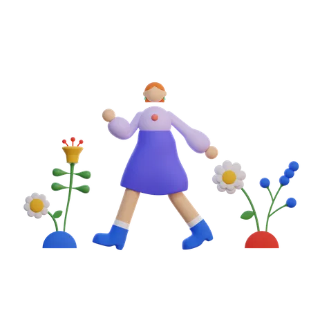 Girl walking in the park  3D Illustration