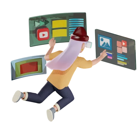 Girl watching video in metaverse  3D Illustration