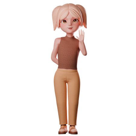 Girl Waving Hand  3D Illustration