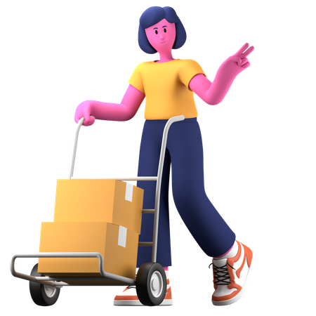 Girl working at warehouse  3D Illustration