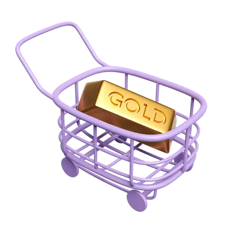 Gold bar in shopping cart  3D Illustration