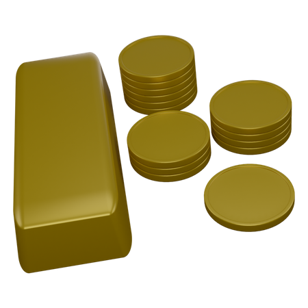 Gold Bricks And Coins  3D Icon