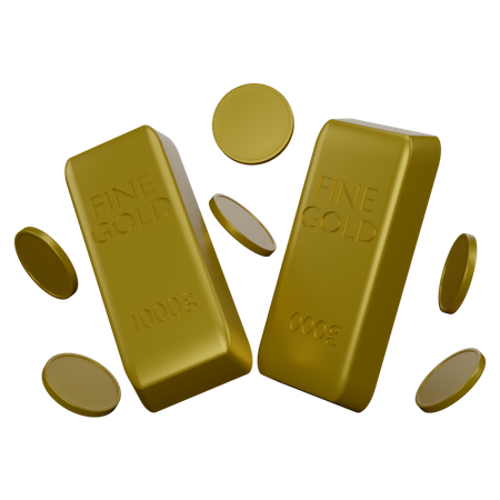 Gold Coins And Bars  3D Icon