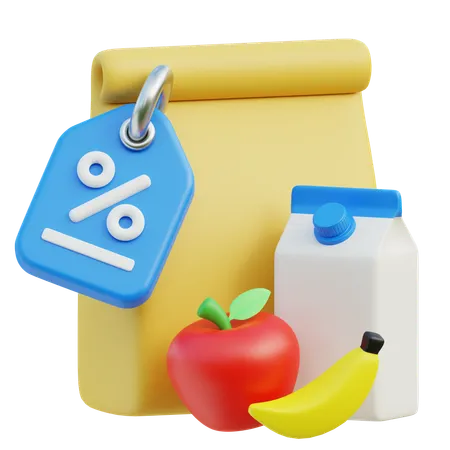 Grocery Bag With Discount  3D Icon