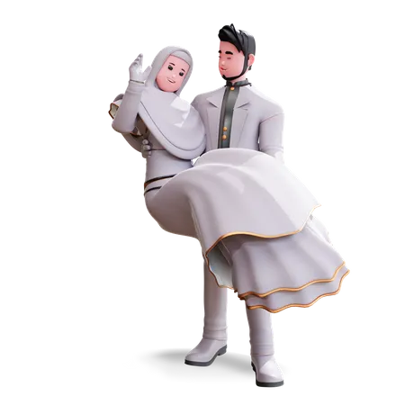 Groom holding bride in his arms  3D Illustration