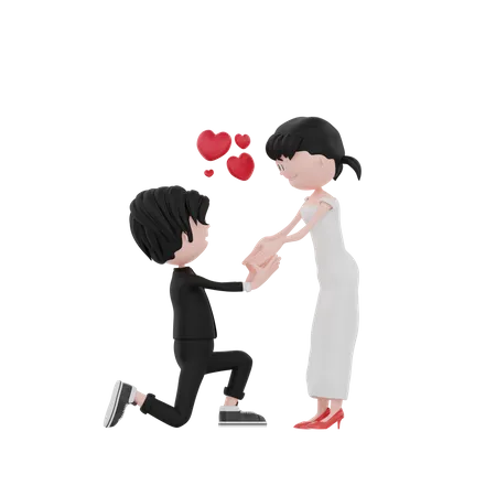 Groom proposing bride  3D Illustration