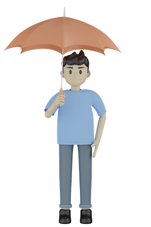 Homem segurando guarda-chuva  3D Illustration