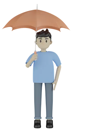 Homem segurando guarda-chuva  3D Illustration