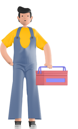 Guy with toolbox  3D Illustration