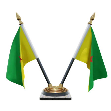 Support de drapeau de bureau double Guyane française  3D Flag