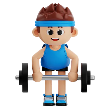 Gym Boy Doing Weight Lifting Workout  3D Illustration