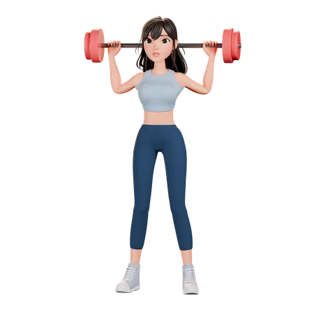 Gym Woman Lifting Barbell Overhead  3D Illustration