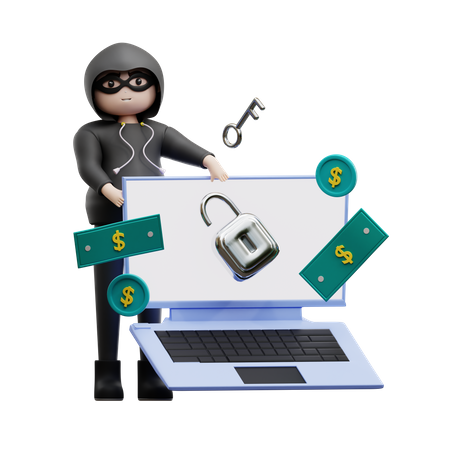 Hacker hacken Bankdaten  3D Illustration