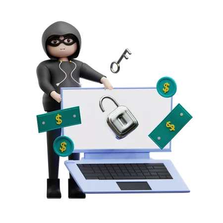 Hacker hacken Bankdaten  3D Illustration