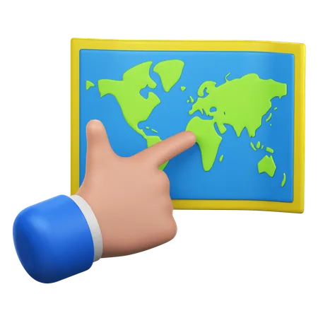 Hand Gesture Pointing at World Map  3D Icon