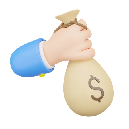 Hand Holding Money Bag  3D Icon