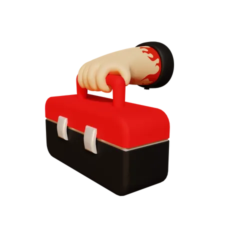 Hand holding tool box  3D Illustration