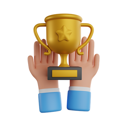 Hand Holding Trophy  3D Illustration