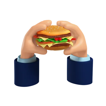 Hände halten Cheeseburger  3D Illustration