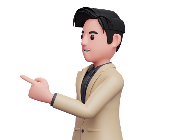 Businessman facing sideways and pointing finger  3D Illustration