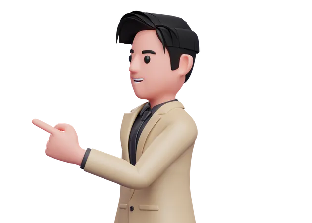 Businessman facing sideways and pointing finger  3D Illustration