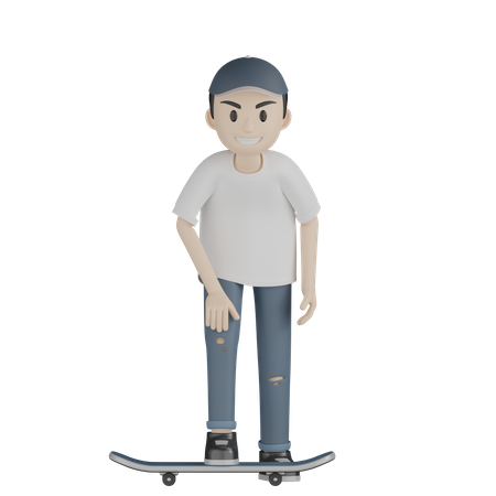 Garoto feliz andando de skate  3D Illustration