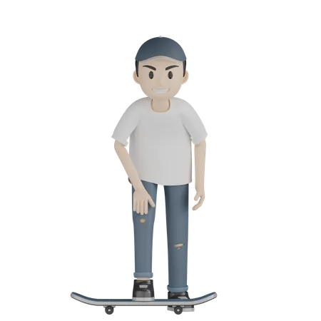 Garoto feliz andando de skate  3D Illustration