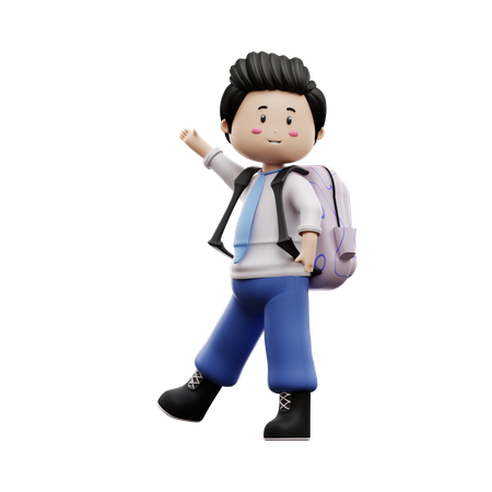 Happy Boy Student Waving Hand  3D Illustration