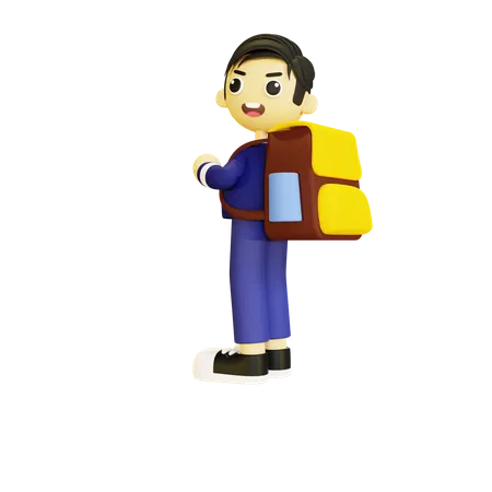 Happy boy student with school bag  3D Illustration